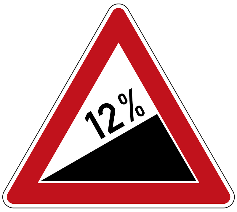Steep ascent sign in Germany