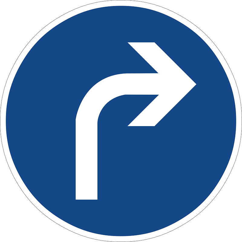 Turn right ahead only sign in Germany