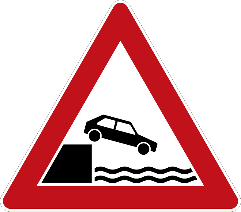 Unprotected quayside or riverbank sign in Germany