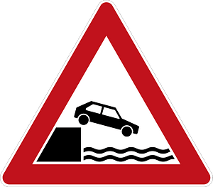 Unprotected quayside or riverbank sign in Germany