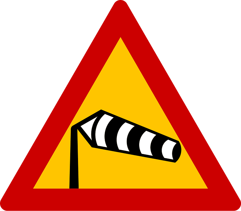 Dangerous crosswinds sign in Greece