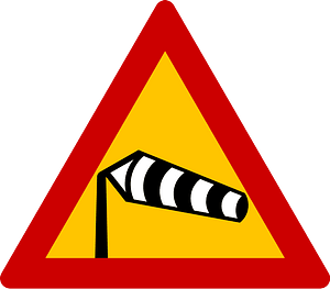 Dangerous crosswinds sign in Greece