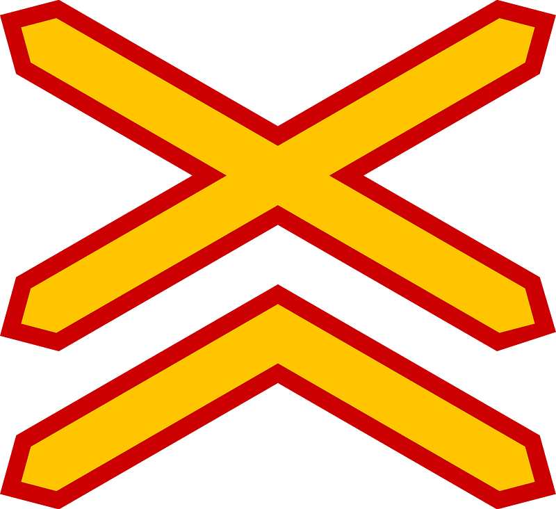 Level crossing (multiple tracks) sign in Greece