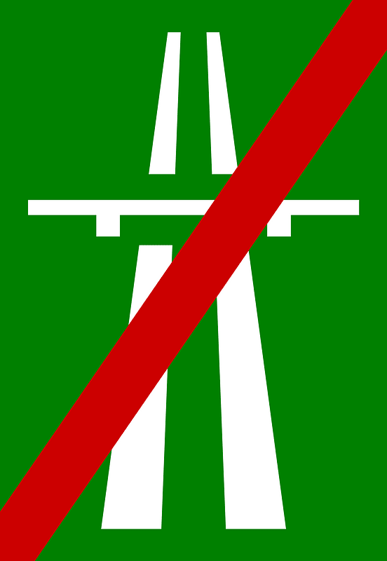 Motorway ends sign in Greece