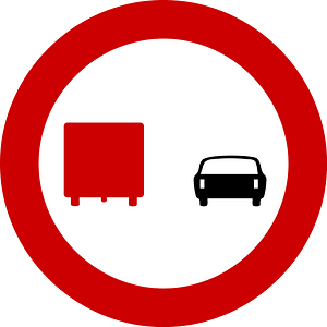 No overtaking by heavy goods vehicles sign in Greece