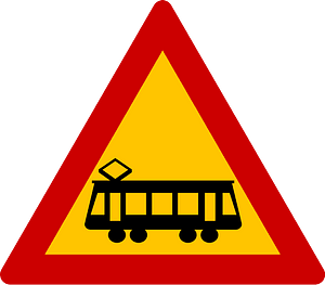 Tram crossing sign in Greece