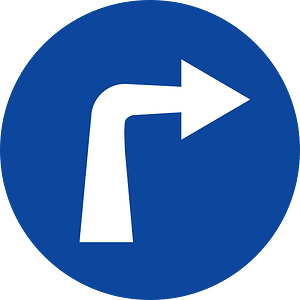 Turn right ahead only sign in Greece