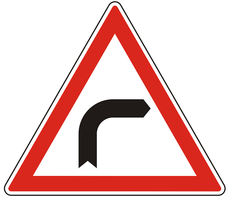 Bend ahead sign in Hungary