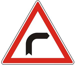 Bend ahead sign in Hungary