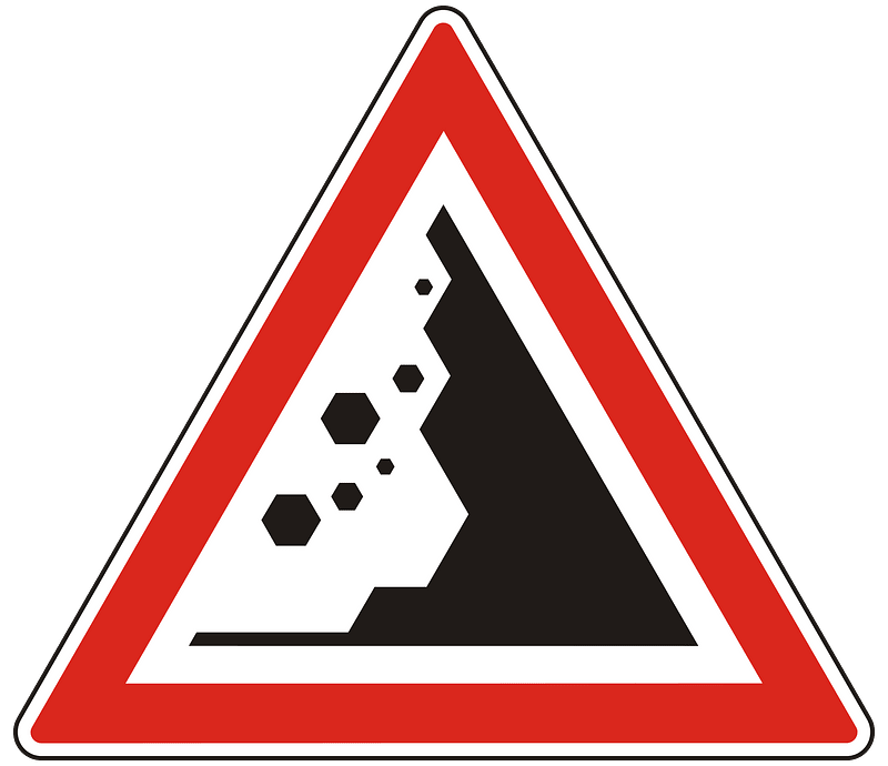 Falling rocks or debris sign in Hungary
