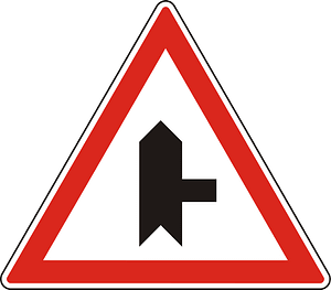 Junction with a minor road sign in Hungary