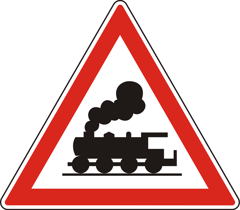 Level crossing without barriers ahead sign in Hungary