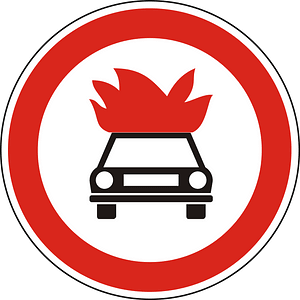 No vehicles carrying explosives sign in Hungary