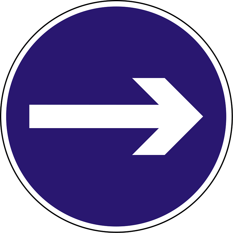 Proceed right only sign in Hungary