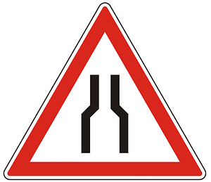 Road narrows on both sides sign in Hungary