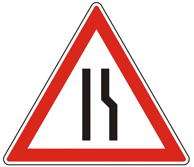 Road narrows on one side sign in Hungary