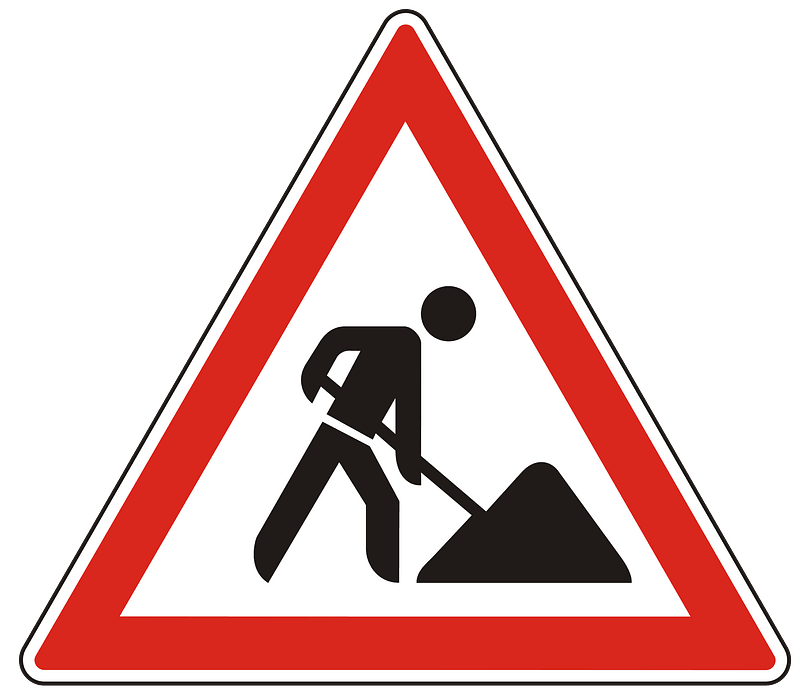 Roadworks ahead sign in Hungary