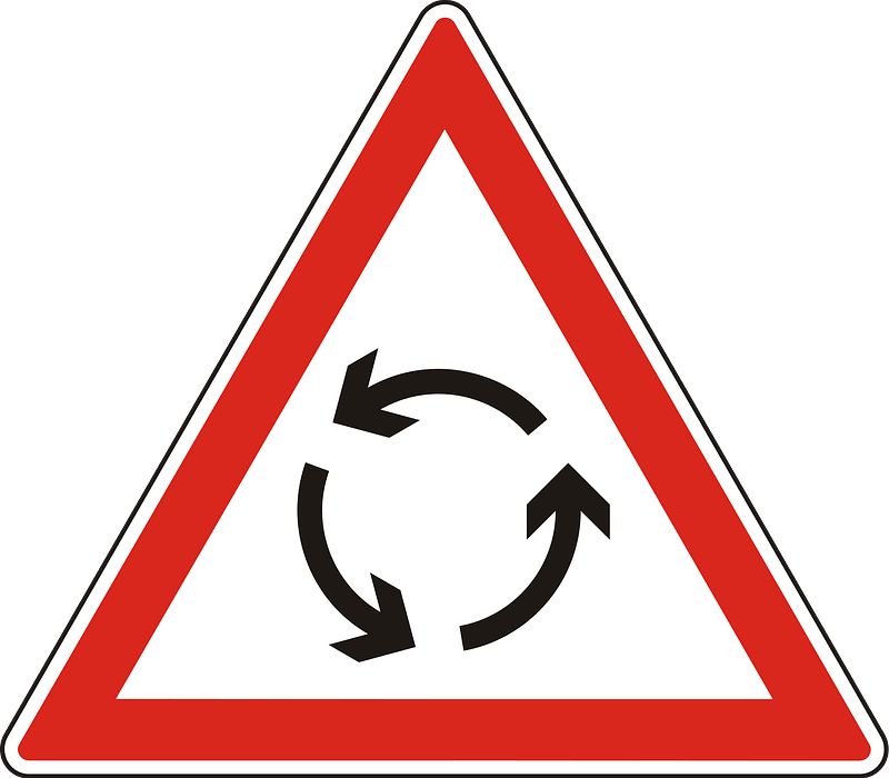 Roundabout ahead sign in Hungary