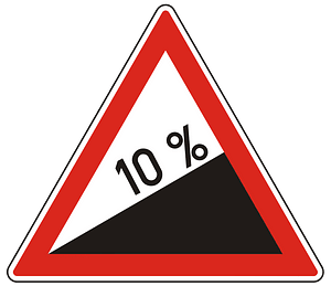 Steep ascent sign in Hungary