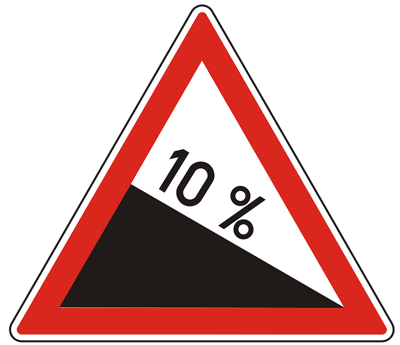 Steep descent sign in Hungary