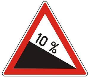 Steep descent sign in Hungary