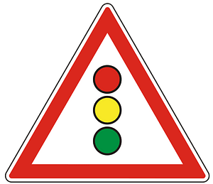 Traffic signals ahead sign in Hungary