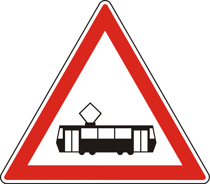 Tram crossing sign in Hungary