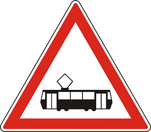 Tram crossing sign in Hungary