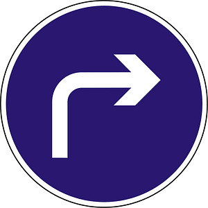 Turn right ahead only sign in Hungary