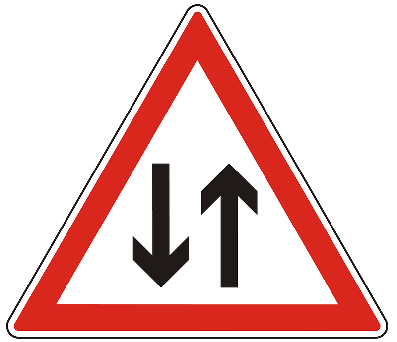 Two-way traffic ahead sign in Hungary