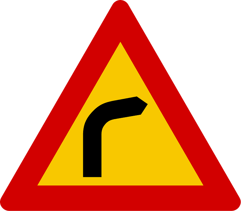 Bend ahead sign in Iceland
