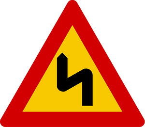 Double bend ahead sign in Iceland