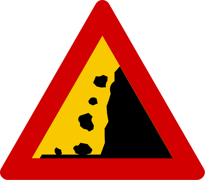 Falling rocks or debris sign in Iceland