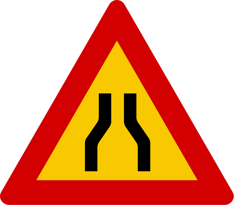 Road narrows on both sides sign in Iceland
