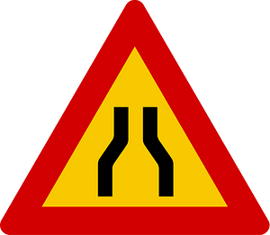Road narrows on both sides sign in Iceland