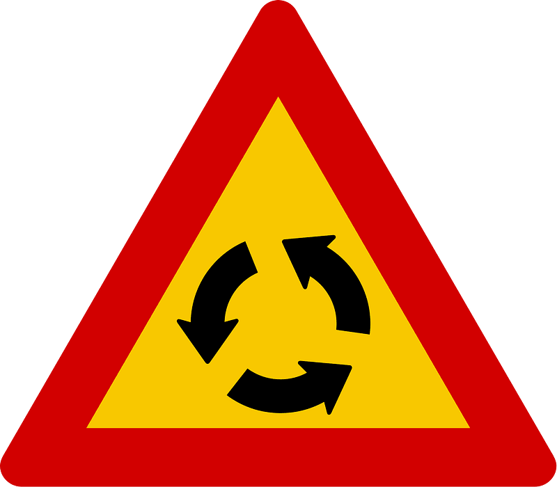 Roundabout ahead sign in Iceland