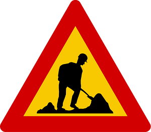 Roadworks ahead sign in Iceland