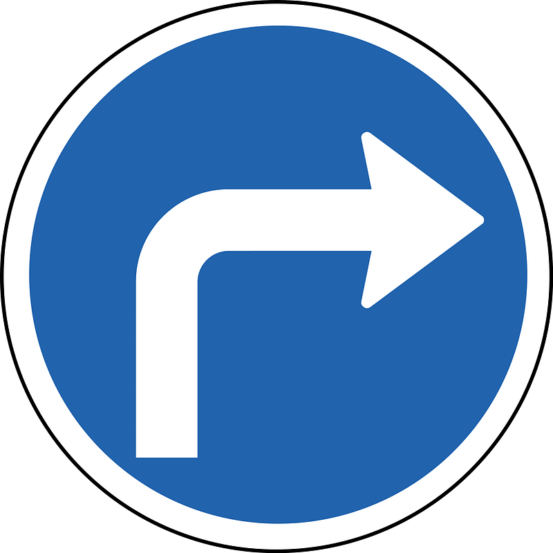 Turn right ahead only sign in Iceland