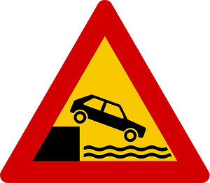 Unprotected quayside or riverbank sign in Iceland