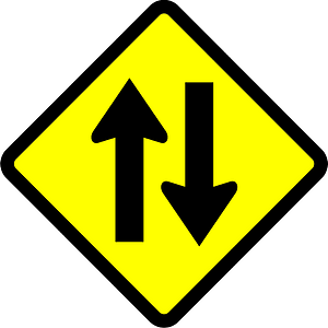 Two-way traffic ahead sign in Indonesia