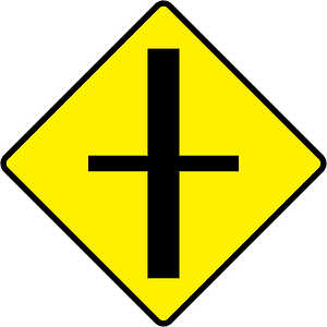 Crossroads ahead sign in Ireland