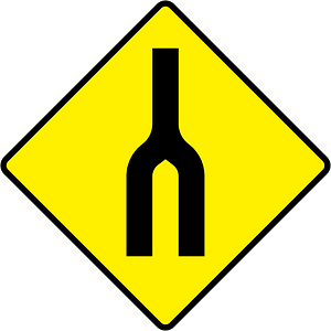 Divided highway ends sign in Ireland