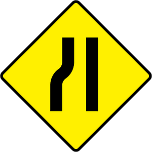 Lane ends ahead sign in Ireland