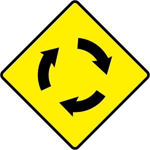 Roundabout ahead sign in Ireland