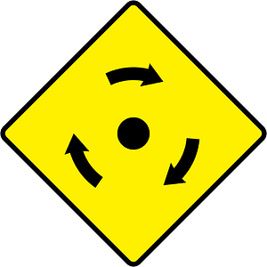 Roundabout ahead sign in Ireland