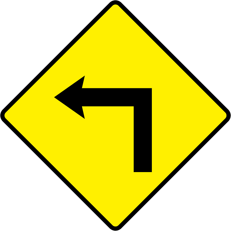 Sharp curve ahead sign in Ireland