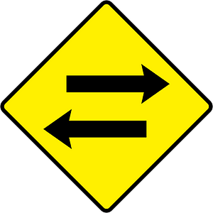 Two-way traffic ahead sign in Ireland