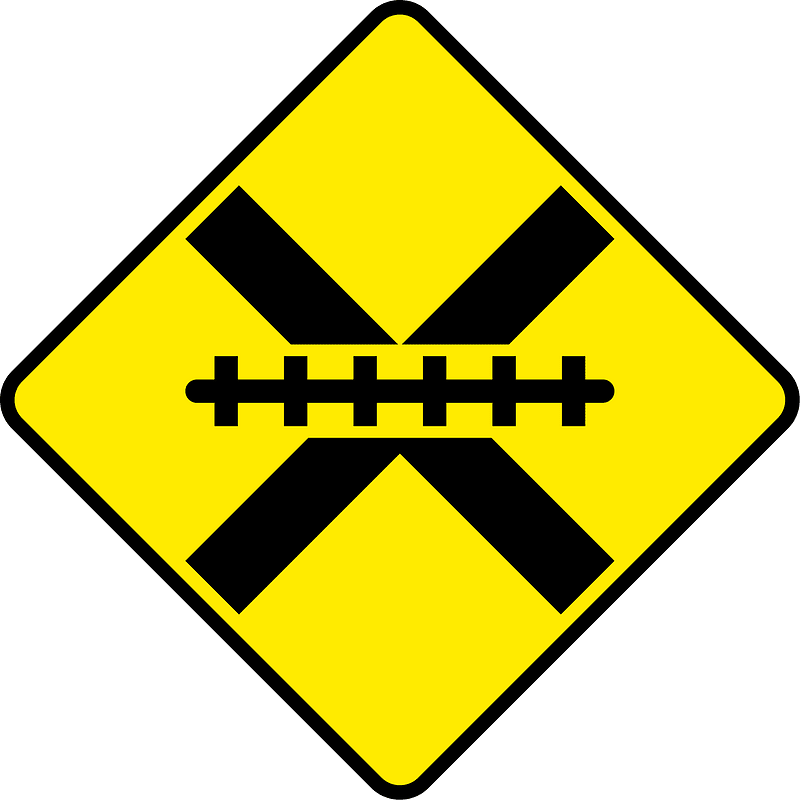 Uncontrolled railroad crossing ahead sign in Ireland