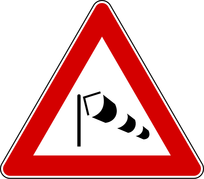 Dangerous crosswinds sign in Italy