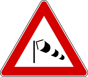 Dangerous crosswinds sign in Italy